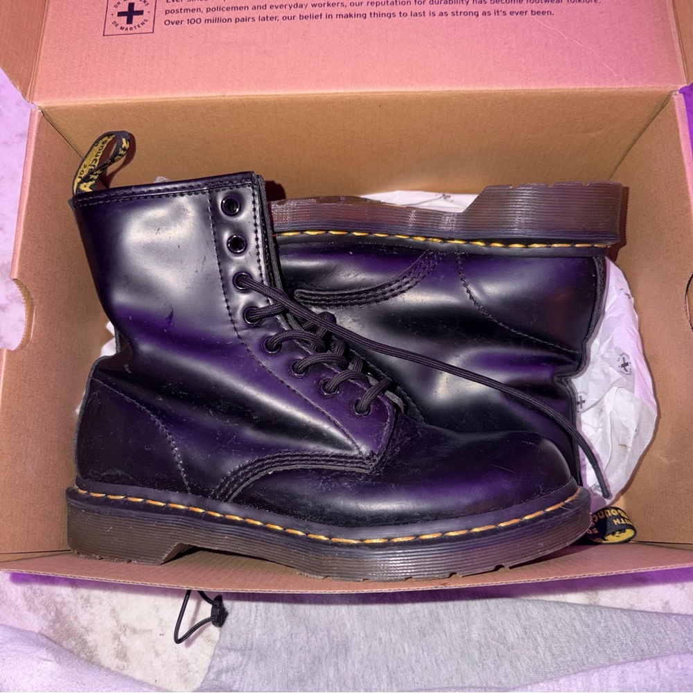 Dr. Martens Black Leather Boots with Yellow Stitching